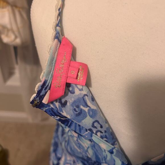 Lilly Pulitzer Blue Floral Crochet Halter Dress – Size 0 - Picture 3 of 5
